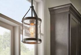 1047382 Kichler Barrington Mini Pendant Distressed Black Faux-wood Seeded Glass Bulb