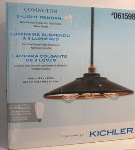 34700 Kichler Covington 18-in Olde Bronze With Gold Inside Metal Shade 3-light Pendant