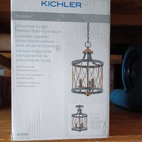 34779 Kichler Brookglen Black With Gold Tone French Drum Pendant/chandelier Light