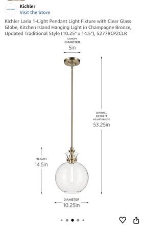 Kichler 34890 Laria 1 Light Pendant Fixture With Clear Glass Globe