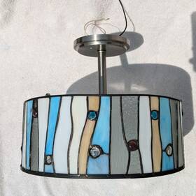 38151 Kichler Tiffany Style Stained Glass Brushed Nickle Semi Mount Ceiling Light