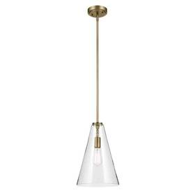 42199nbrcs Kichler Everly 10.25 Inch 1-light Natural Brass Cone Pendant With Seeded Glass