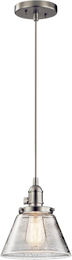 43851ni Kichler Avery 8 Inch Brushed Nickel Farmhouse Kitchen Cone Pendant Seeded Glass