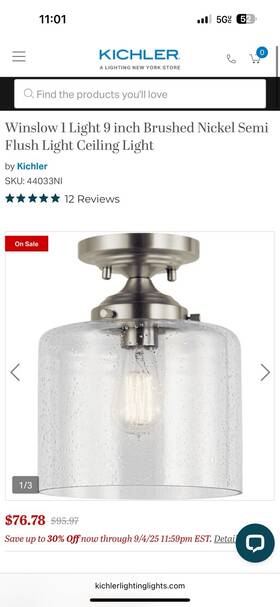 44033-ni Kichler Winslow 8.5 Inch 1-light Brushed Nickel Contemporary Semi-flush Mount Light