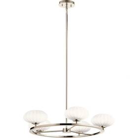 52223pn Kichler Pim 40 Inch 5 Light Round Chandelier With Satin Etched Cased Opal Glass I