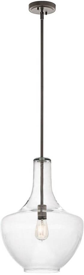 Kichler 735090247799 Everly 19.75 Inch Kitchen Bell Pendant In Olde Bronze 1-light Clear See