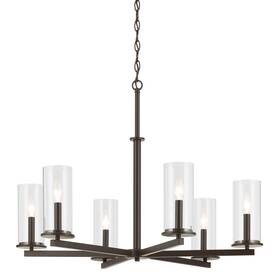 44013 Kichler 783927049023 Crosby 6 Light 33 Inch W Taper Candle Chandelier - Bronze