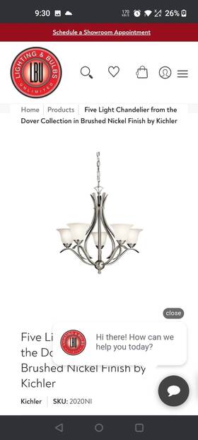 Kichler 783927113564 Dover 5 Light Candelabra Brushed Nickel 2020 Ni New Open Box