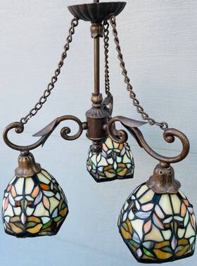 K-66031 Kichler Tiffany Style Stained Glass Chandelier Lamp Ceiling Light 3 Shade Vntge Art Deco