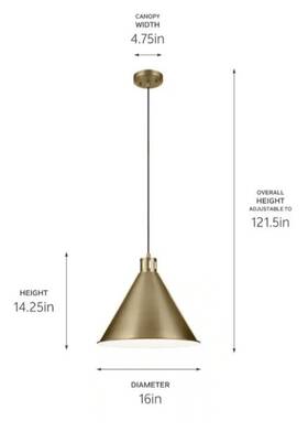 Pendant-14.25 Kichler Lighting 52177nbr - Zailey 1 Light Inches Tall And 16
