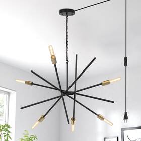 Kighsin 742385827185 Plug In Sputnik Chandelier Mid Century Modern Black And Brass 6-light Inch
