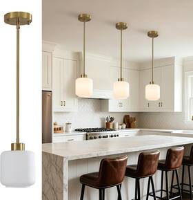 Kirahee 313016296207 Brushed Gold Pendant Lights Kitchen Island 3 Pack Mini Milk Glass Light