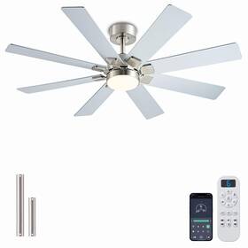 Sy63-nickel Knun Nickel 48 Inch Ceiling Fans With Lights And Remote/app Control Low Prof