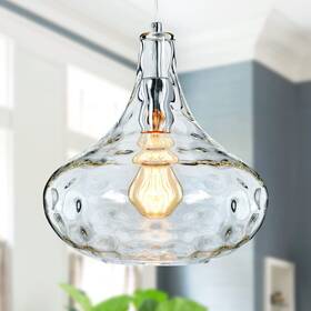 Kokaizeeki 792671282303 Vintage Farmhouse Glass Pendant Light - Handblown Clear Hammered Shade