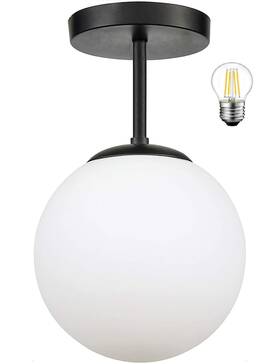 Koko&yukina 725602504168 Mid Century Modern Globe Semi Flush Mount Ceiling Light Fixture Frosted Glass