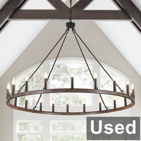 D0154-20-b Kostomo Iwg - 20 Light Black Wagon Wheel Chandelier Wood Grain