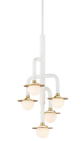 P5512-706-l Kovacs P5512-l Tubular 5 Light 12 Inch W Abstract Chandelier - Matte White / Honey