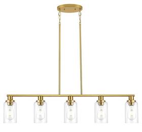 Bb003p-5agb Kpiok Kitchen Island Lighting 5-light Dining Room Light Fixture Gold Linear Chandelier