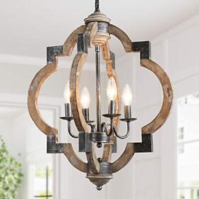 Ksana Rustic Chandelier Farmhouse Light Fixture In Distressed Wood Finish