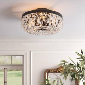 Ksryszcq 768415768129 Crystal Ceiling Light 3-light Semi Flush Mount Fixture Black Ha
