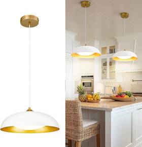 Kdpl02-wt Kudos Led Pendant Light Fixtures Modern White And Gold Lights 15 Inch
