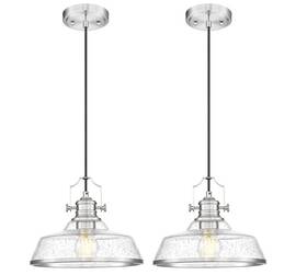 Kdpl13-bn-s Kudos Brushed Nickel Pendant Lights With Seeded Glass Large 11 Inch Adjust Length
