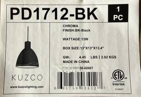 Pd1712-bk Kuzco Lighting Chroma - 12watt Led Dome Pendant 10.5 Inch Tall Black