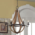 L-style Designs Rustic 6 Light Chandelier Wood Shade Pendant Lamp Home Ceiling Lighting Chrome 0742889404806