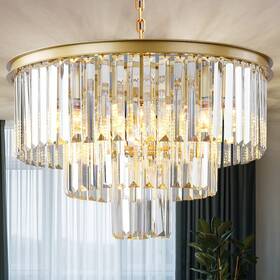 Laiuetai 768497121843 Gold Modern Crystal Chandelier 3-tier Round Flush Mount Ceiling Lig