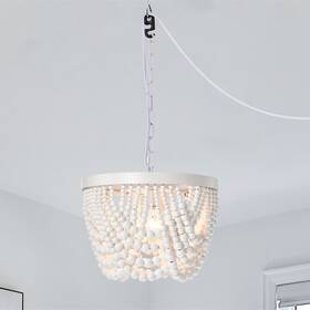 Lalula 749877972149 Boho Plug In Wood Beaded Chandelier 3-light Bead Light White