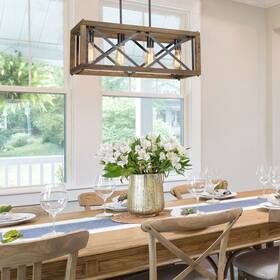 L27.5 Laluz 630128038588 Modern Farmhouse 4-light Wood Chandelier Linear Kitchen Brown Inch W10 H 10