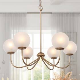 Laluz 679628367248 Modern Gold 6-light Chandelier Wheel Globe Glass Light For W27 Inch X L25