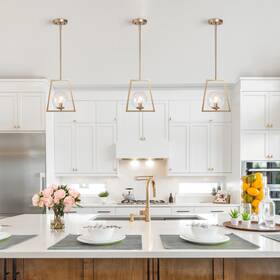 Laluz 764046484667 Modern Farmhouse 1-light Bronze Pendant Abstract Geometric Champagne