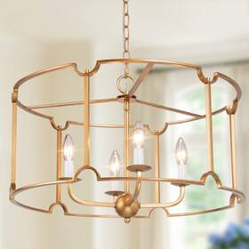 Laluz 810101356001 Gold Drum Chandelier 4-light Modern Dining Room Lighting