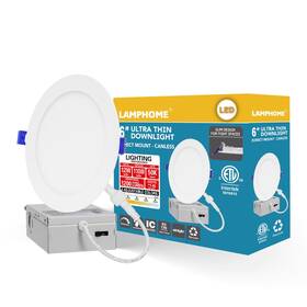 Lamphome 972603228195 1-pack Of 6-inch Slim Led Recessed Lights With Junction Box Adjustable Color