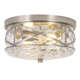 06ftl0235ank Lamqee 12 Inch 2-light Brushed Nickel Flush Mount Water Ripple Glass Ceiling Light