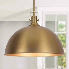 06ftl0319agd Lamqee 1-light Brushed Gold Single Pendant Light With Metal Dome Shade