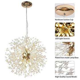 Lamqee 740196835429 16-light Dandelion Crystal Chandelier Firework Pendant Gold 23.6 Inch Lampshade Dia