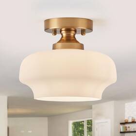Cl-2519bn Landskylite Brushed Gold Semi-flush Mount Ceiling Light 9.5 Inch White Opal Glass Shade -