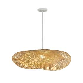 1217-32-wh Lifora Hay 32 Inch Rattan Chandelier Boho Wicker Pendant Light Bamboo Shade