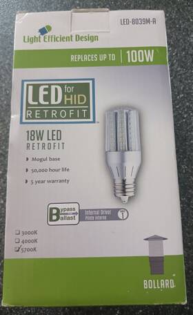 Led-8039m-a Light Efficient Design 18w Led For Hid Retrofit. Led-8039m-a. New. Ships Free