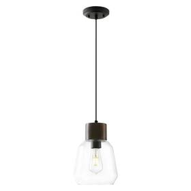 Ls-c309-bw-cl Light Society Faye 1-light Black Wood/clear Pendant With Glass Shade