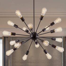 Lightdamy 752771608366 Chandeliers Black Modern 18-light Farmhouse Pendant Light Mid Century Starburst