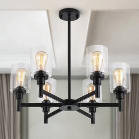 Lightdamy 785382232477 Farmhouse Chandelier With Cylinder Clear Glass 6 Light Vintage Blac