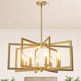 Cdl-8t-gd Lightfuze Modern Gold Chandelier 8-light Geometric Dining Room Light Fixture Industrial