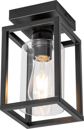 Lighting 313036050018 Farmhouse Flush Mount Ceiling Light With Clear Glass Shade - Black Metal Frame