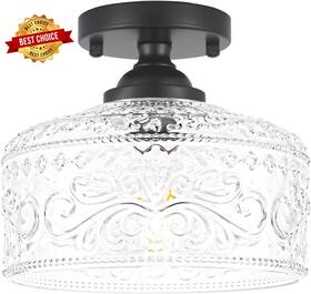 Lighting 313049331388 Small Semi Flush Mount Ceiling Light Fixture Vintage Matte Black Close To