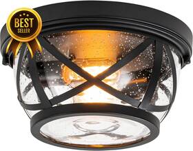 Lighting La2497-fm Black Flush Mount Ceiling Light 2 Farmhouse Fixture Seeded Glass Porch Lam