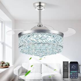 Usxy-0304-2502 Lightree 42 Inch Chandelier Crystal Ceiling Fan With Light Remote Dimmable Fandelier C