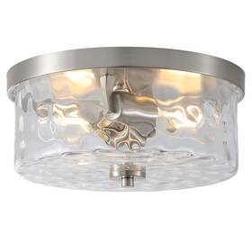 Tj-2024-0036n Litaddscen Hammered Glass Brushed Nickel Flush Mount Ceiling Light 2-lights Modern Farmh